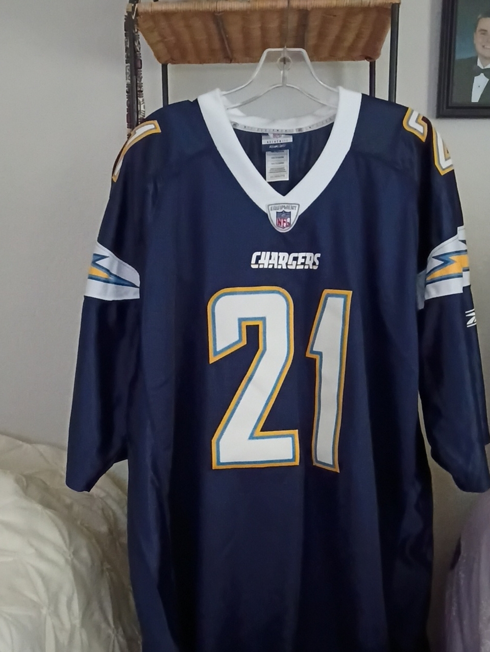 NFL Chargers #21 Navy Blue and White Football Jersey